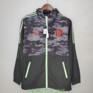 Manchester United Vestes Coupe Vent Black Grey Camouflage 2021/2022